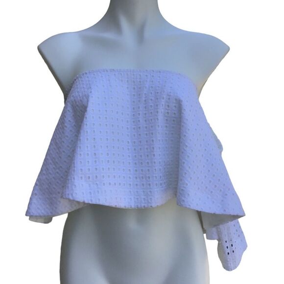 N/NICHOLAS White Tube Top Broderie Strapless Peplum Off Shoulder Top New Size 2 - Picture 3 of 9